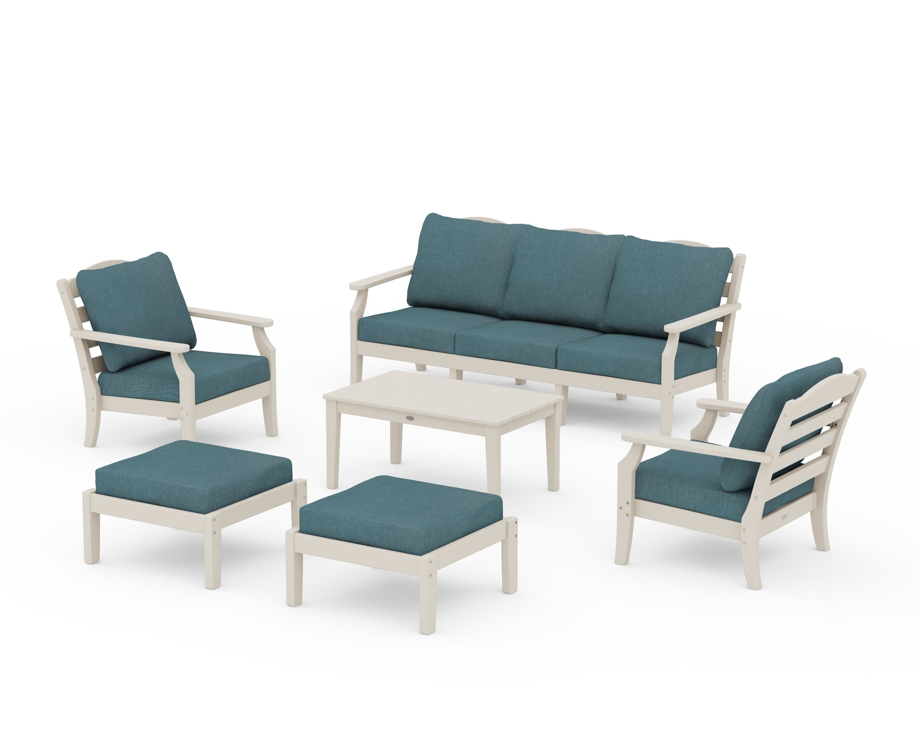 Draper James™ by  POLYWOOD® Savannah 6-Piece Lounge Sofa Set in Sand / Ocean Teal