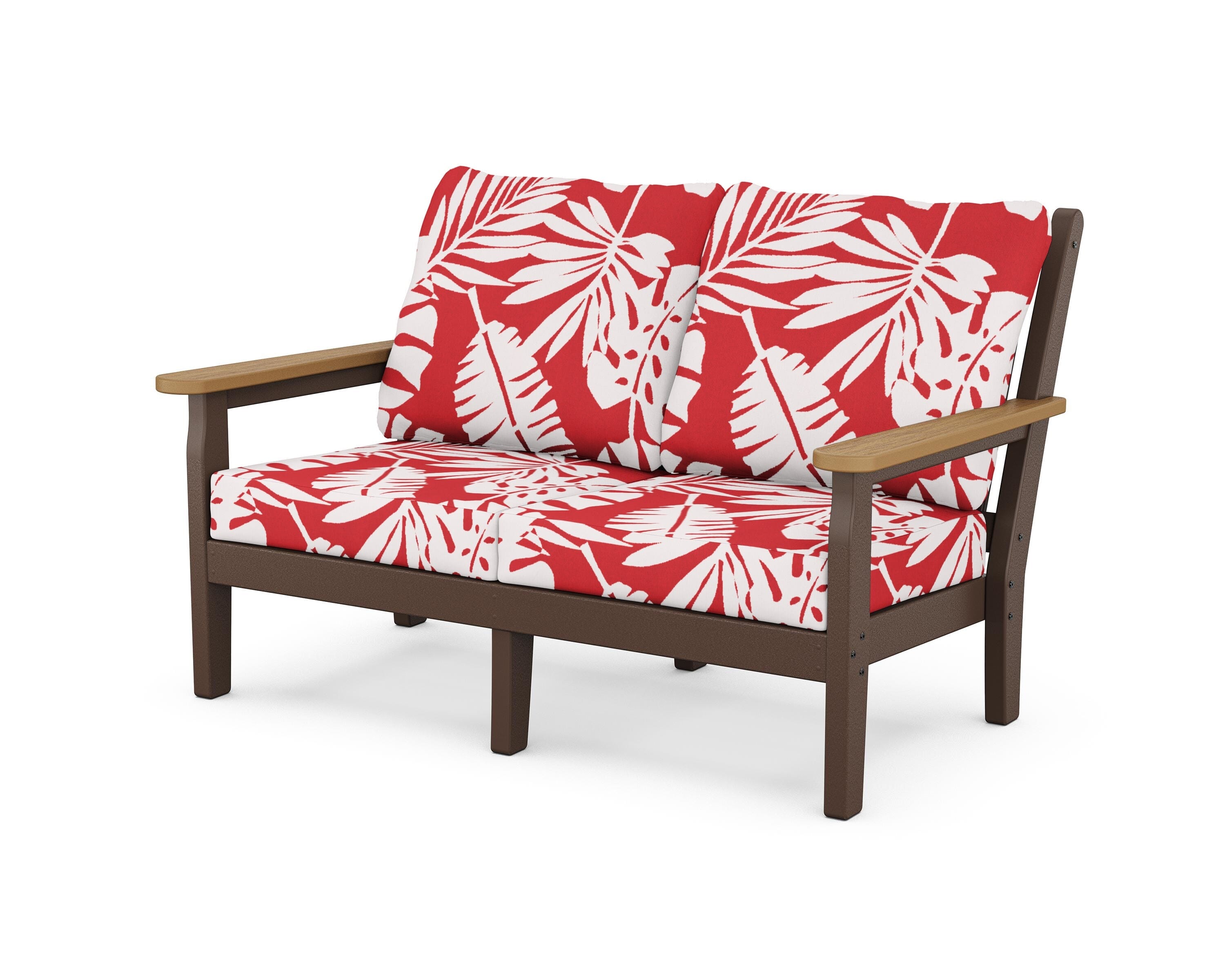 POLYWOOD® Chippendale Deep Seating Loveseat in Mahogany / Natural / Leaf Crimson