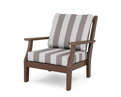 Country Living Wovendale Deep Seating Chair in Mahogany / Cabana Stripe Grey Mist