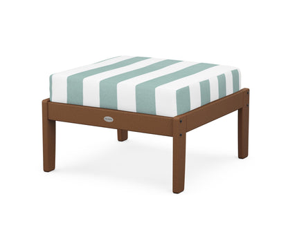 POLYWOOD® Braxton Deep Seating Ottoman in Teak / Cabana Stripe Glacier Spa