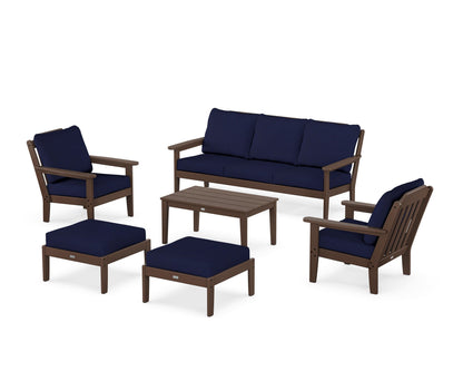 Country Living Cottage 6-Piece Lounge Sofa Set in Mahogany / Navy