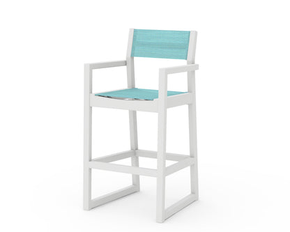POLYWOOD® EDGE Sling Bar Arm Chair in White / Dupioni Aquamarine Sling
