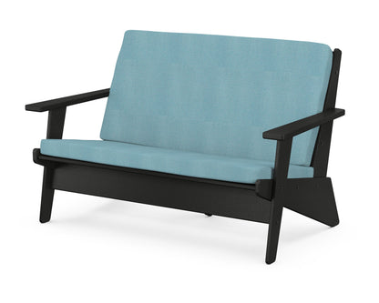 POLYWOOD® Riviera Modern Lounge Loveseat in Black / Lattice Sky Blue
