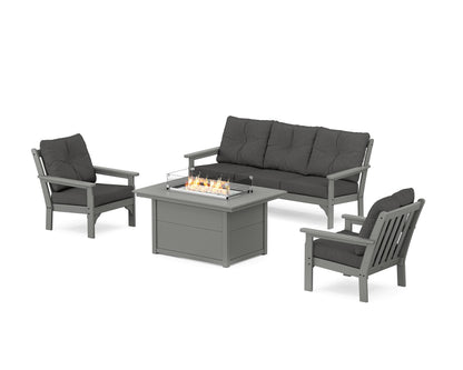POLYWOOD® Vineyard Deep Seating Fire Pit Table Set in Slate Grey / Spectrum Carbon