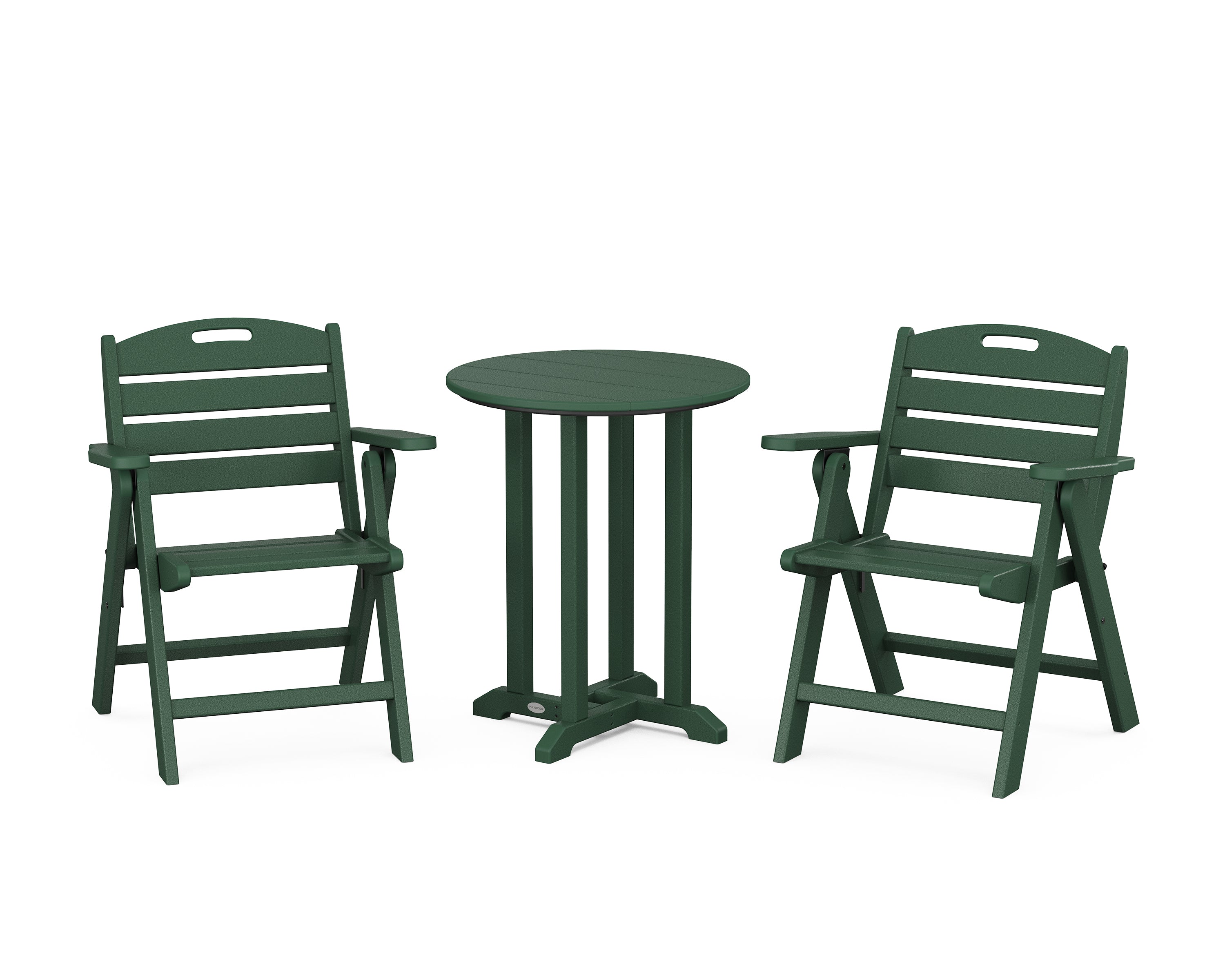 POLYWOOD® Nautical Folding Lowback Chair 3-Piece Round Bistro Dining Set in Green