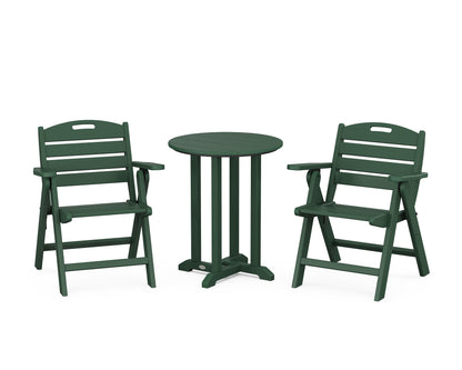 POLYWOOD® Nautical Folding Lowback Chair 3-Piece Round Bistro Dining Set in Green
