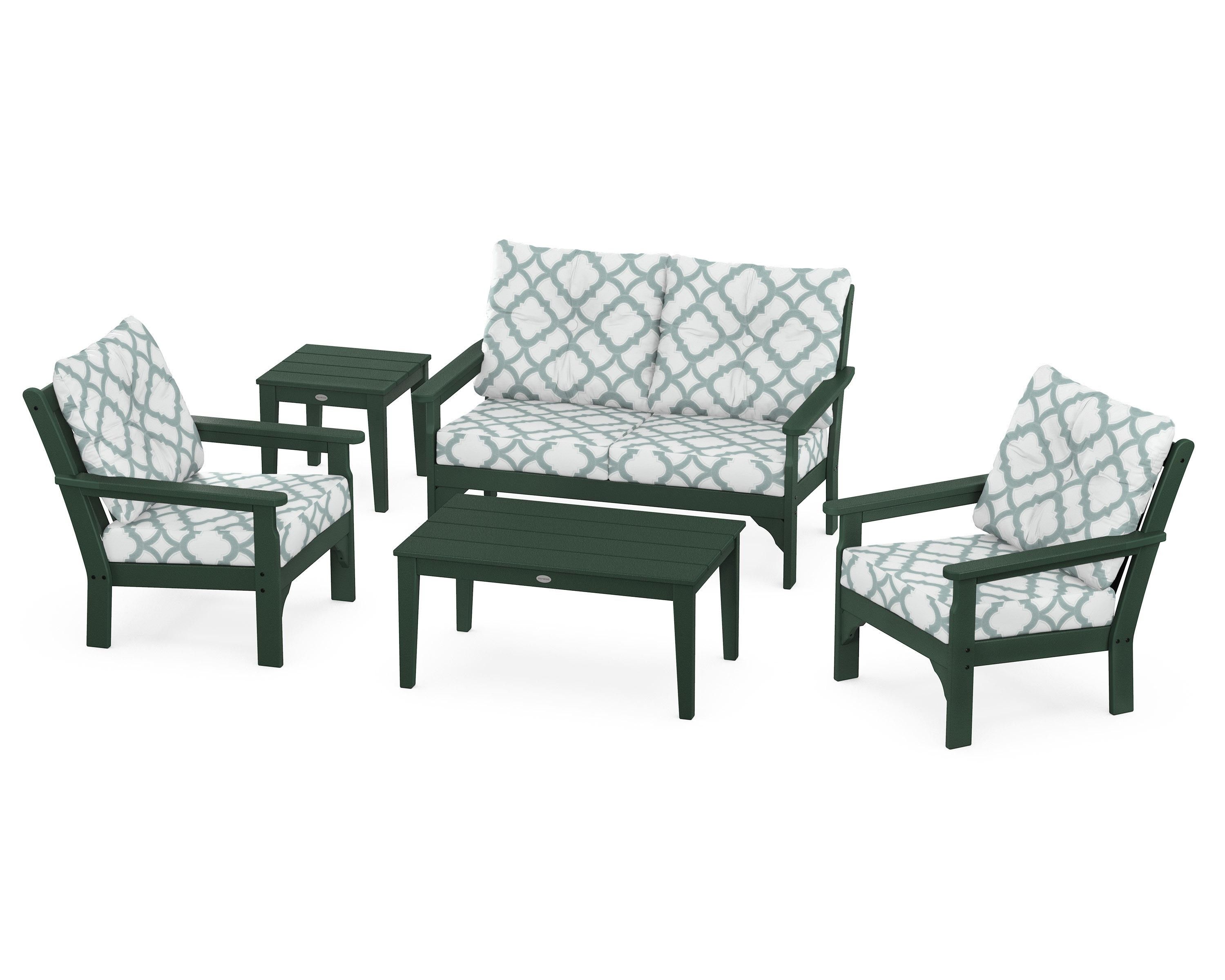 POLYWOOD® Vineyard 5-Piece Deep Seating Set in Green / Trellis Glacier Spa