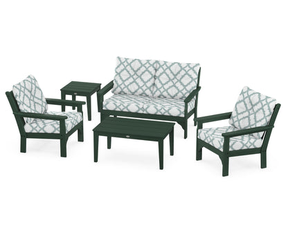 POLYWOOD® Vineyard 5-Piece Deep Seating Set in Green / Trellis Glacier Spa