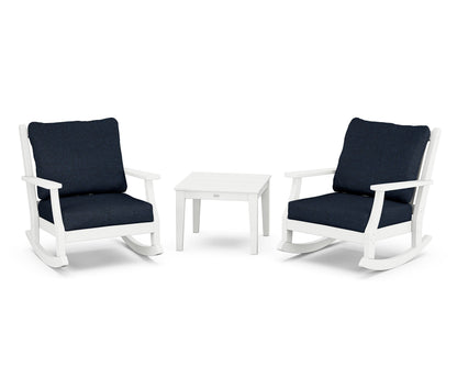 Country Living Wovendale 3-Piece Deep Seating Rocker Set in White / Marine Indigo