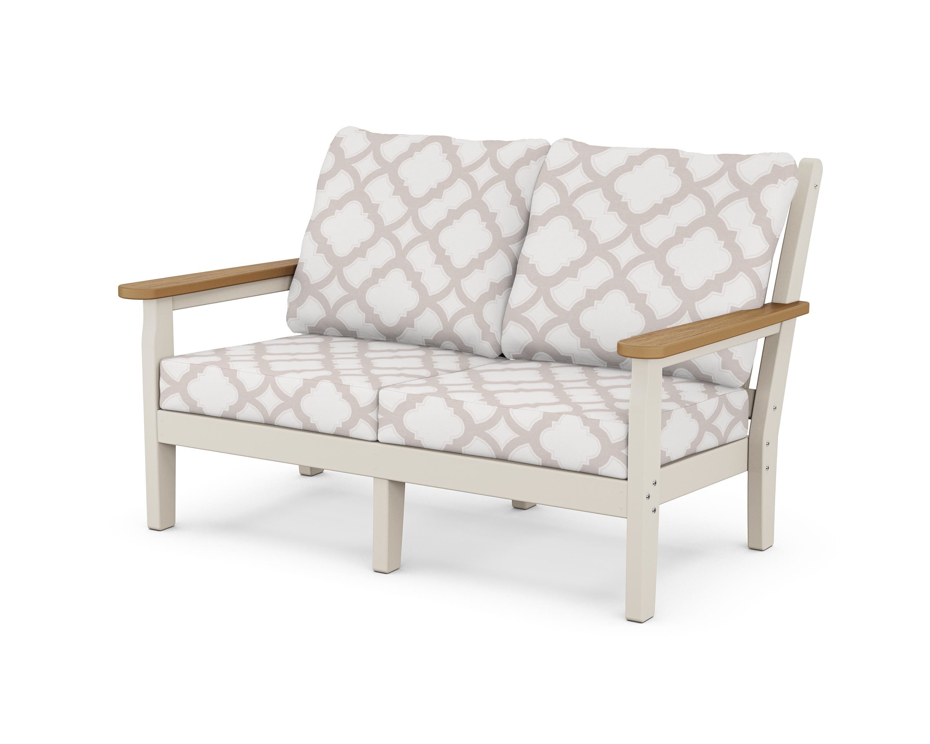 POLYWOOD® Chippendale Deep Seating Loveseat in Sand / Natural / Trellis Dune Burlap