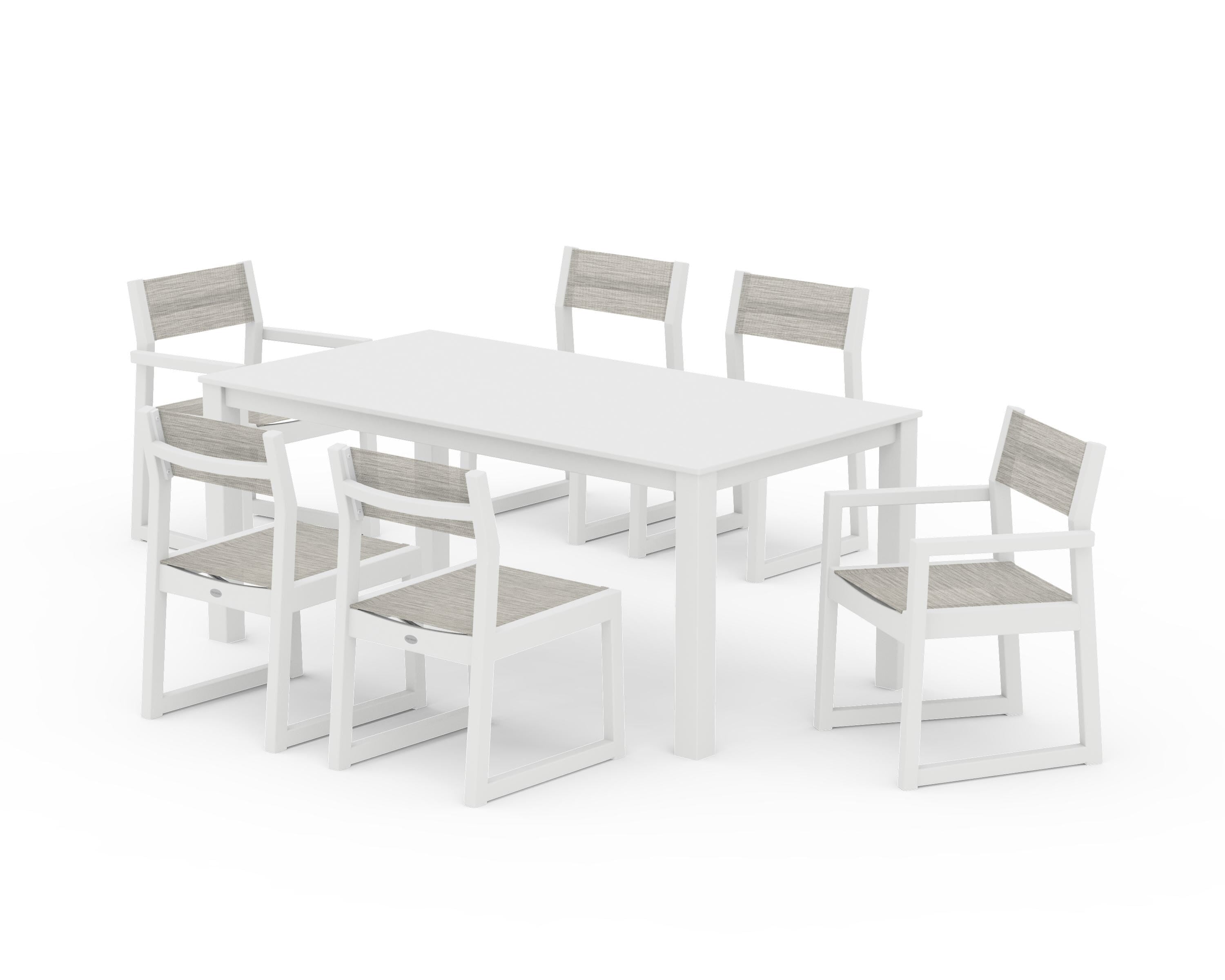 POLYWOOD® EDGE Sling 7-Piece Parsons Dining Set in White / Birch Sling