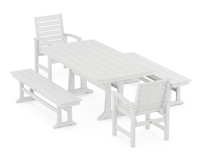 POLYWOOD® Signature 5-Piece Dining Set with Trestle Legs in White