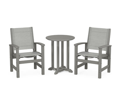 POLYWOOD® Coastal 3-Piece Round Bistro Dining Set in Slate Grey / Metallic Sling