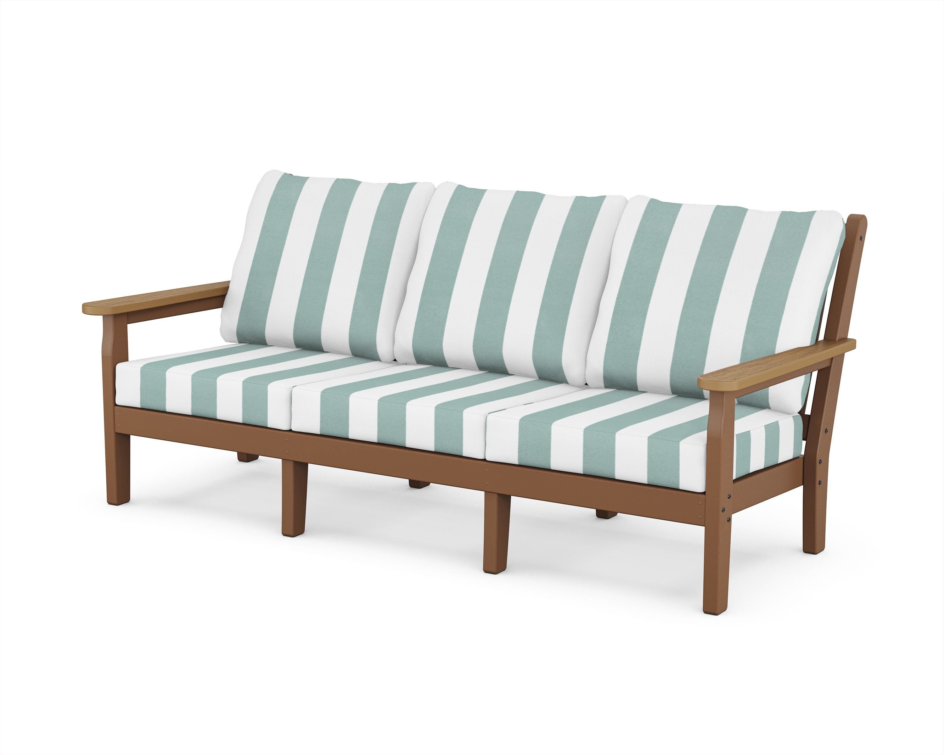 POLYWOOD® Chippendale Deep Seating Sofa in Teak / Natural / Cabana Stripe Glacier Spa