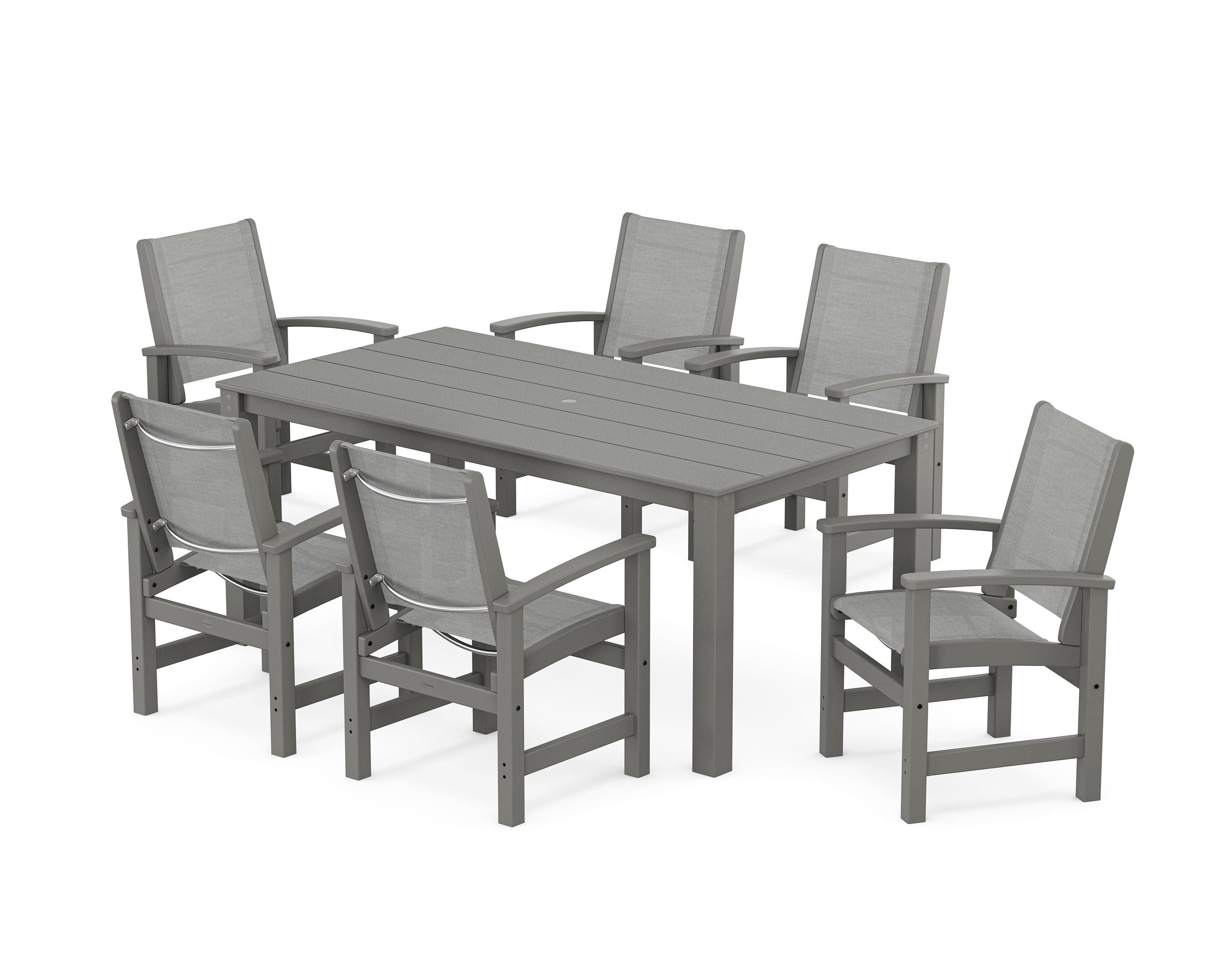 POLYWOOD® Coastal 7-Piece Parsons Dining Set in Slate Grey / Metallic Sling