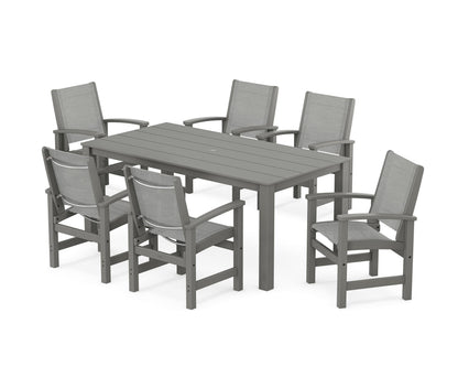 POLYWOOD® Coastal 7-Piece Parsons Dining Set in Slate Grey / Metallic Sling