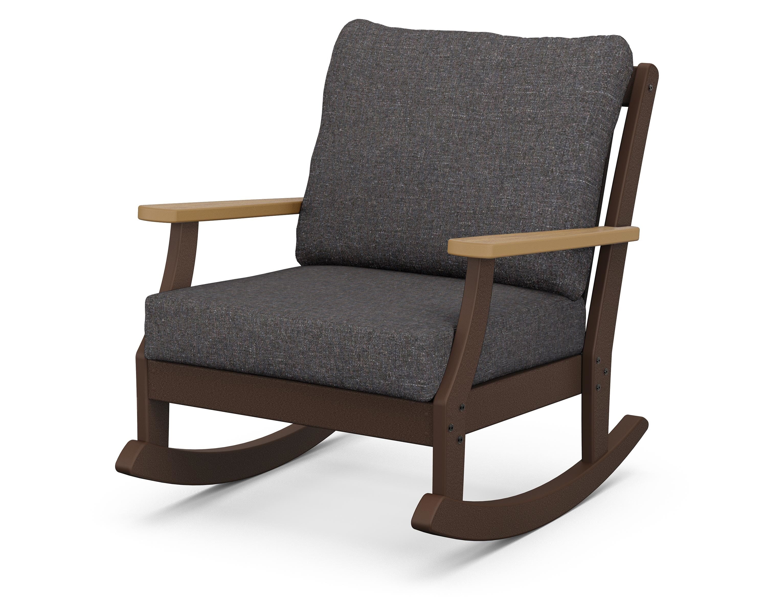 POLYWOOD® Braxton Deep Seating Rocking Chair in Mahogany / Natural / Ash Charcoal