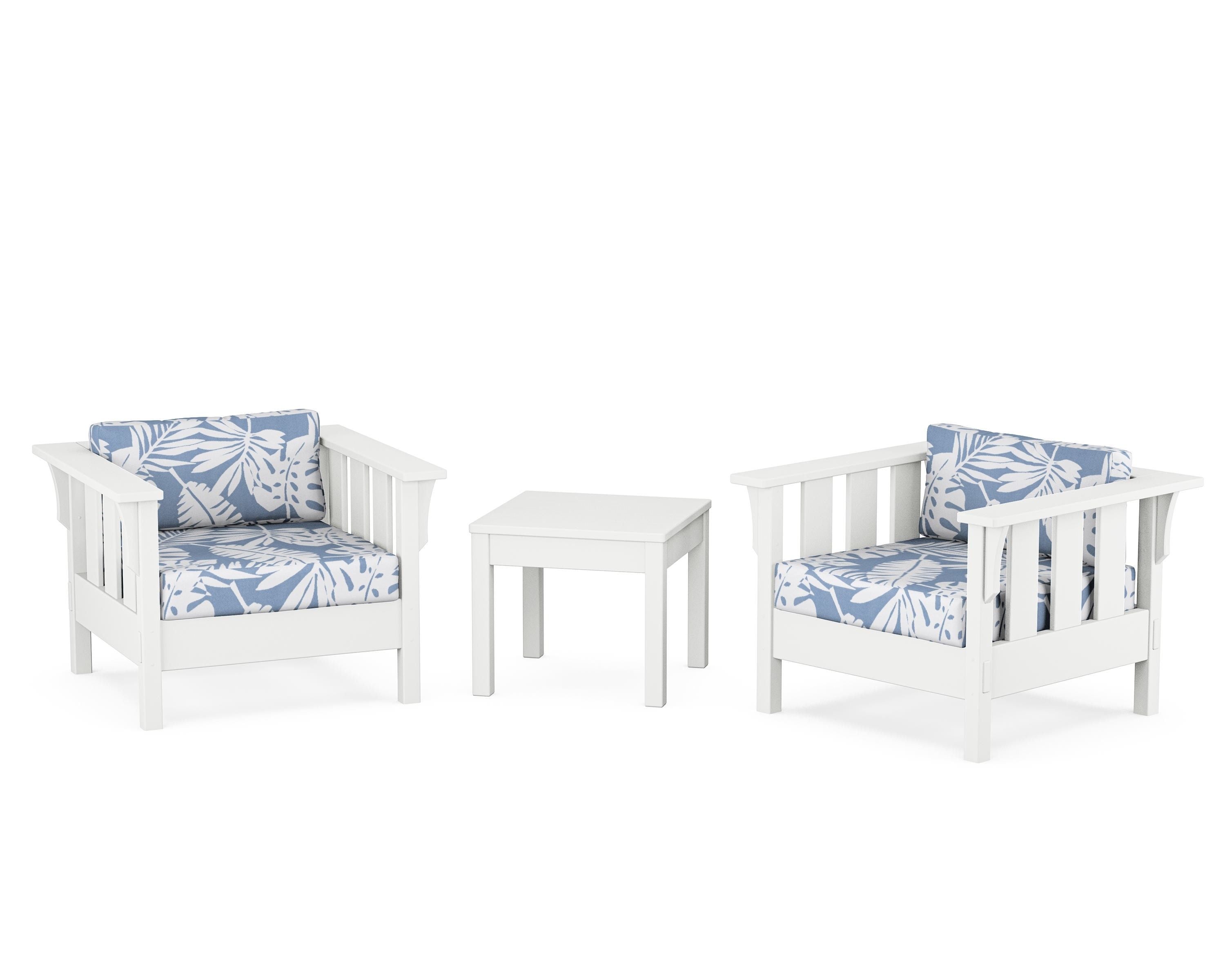 Martha Stewart by POLYWOOD® Acadia 3-Piece Deep Seating Set in White / Leaf Sky Blue