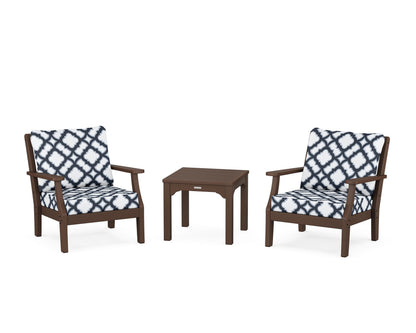 Martha Stewart by POLYWOOD® Chinoiserie 3-Piece Deep Seating Set in Mahogany / Trellis Marine Indigo