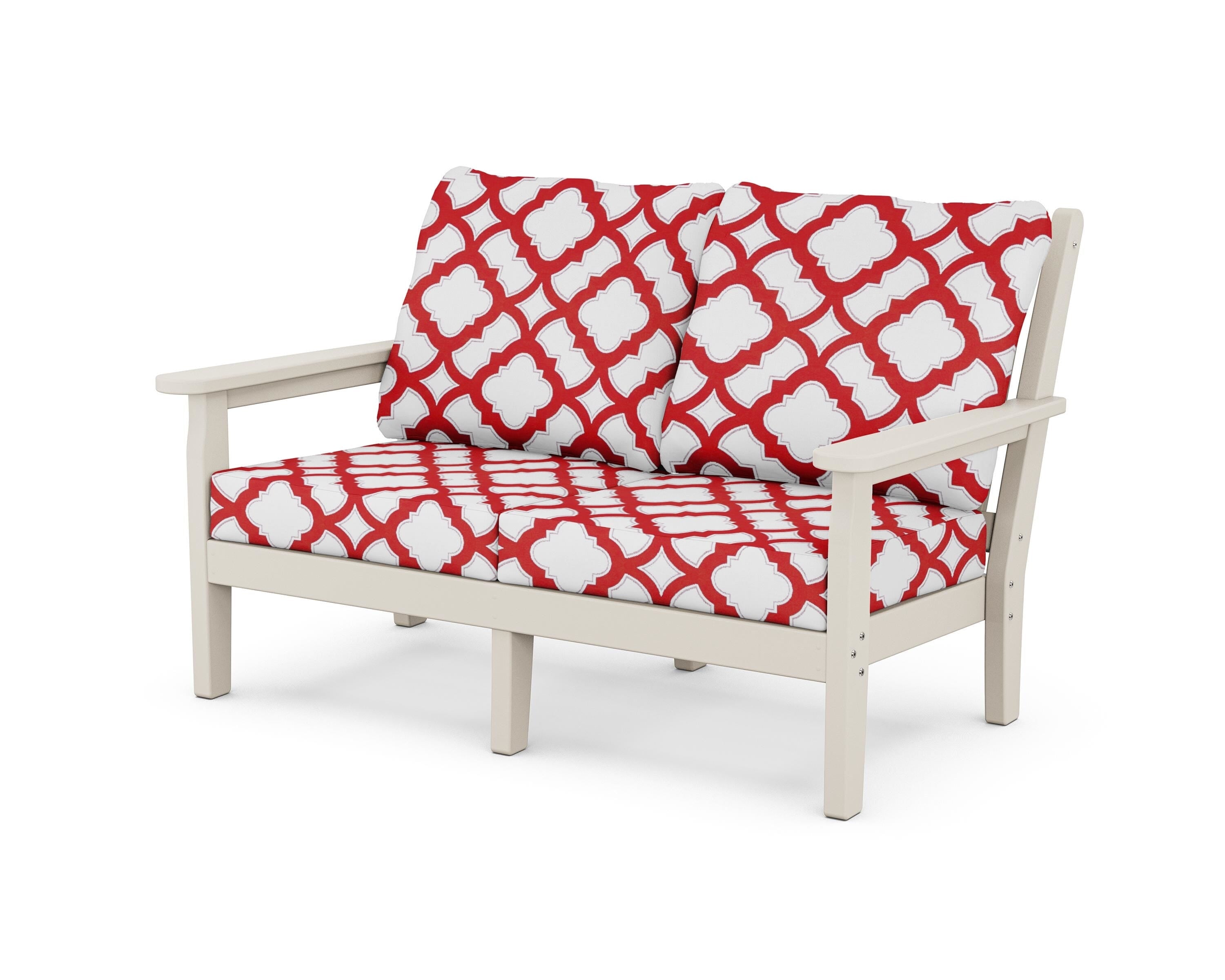 POLYWOOD® Chippendale Deep Seating Loveseat in Sand / Trellis Crimson