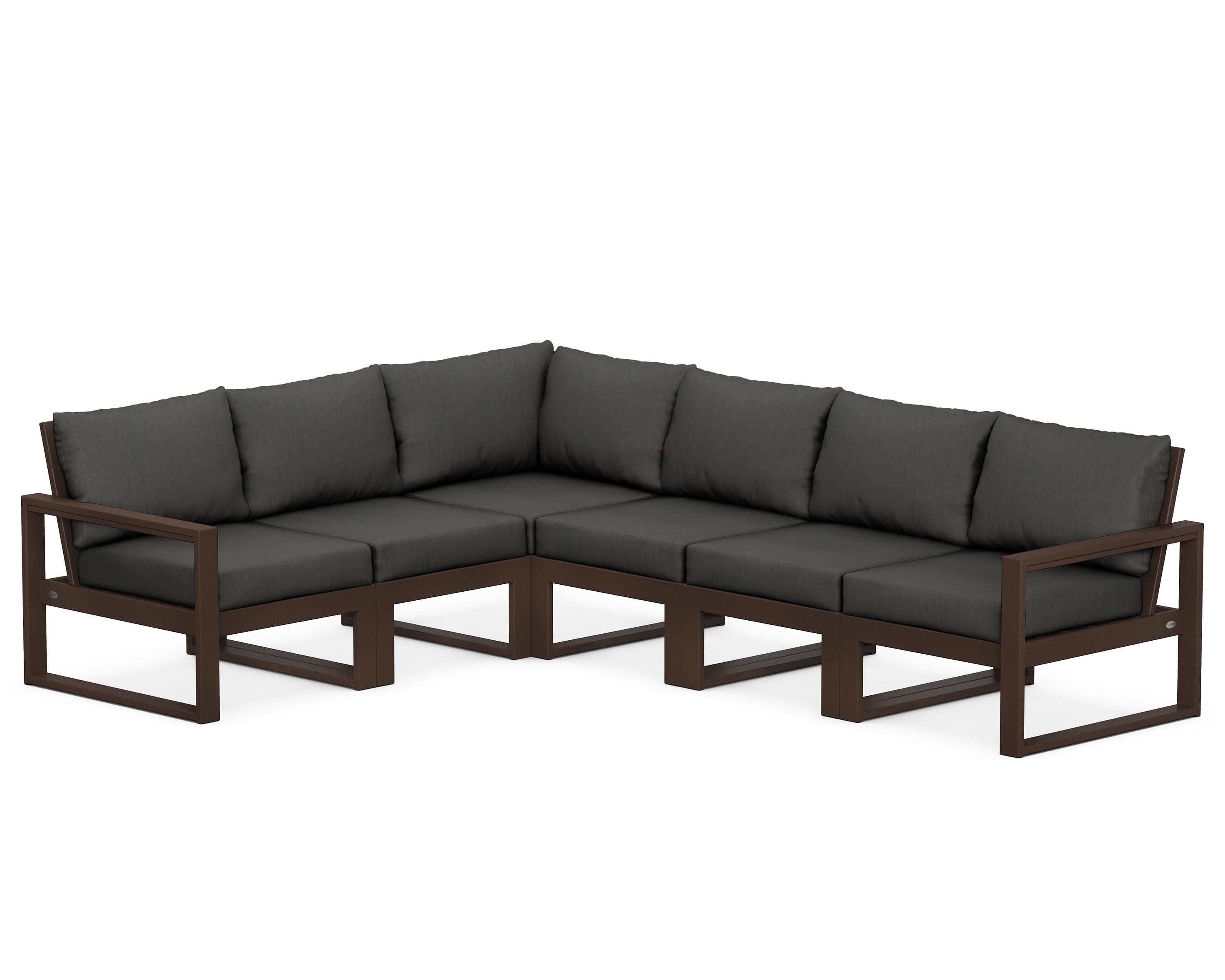 POLYWOOD® EDGE 6-Piece Modular Deep Seating Set in Mahogany / Spectrum Carbon