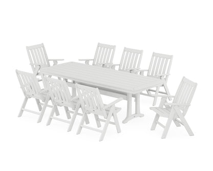 POLYWOOD® Vineyard Folding 9-Piece Dining Set with Trestle Legs in White