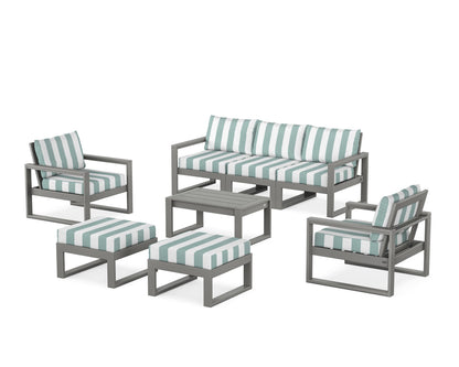 POLYWOOD® EDGE Sectional 8-Piece Lounge Sofa Set in Slate Grey / Cabana Stripe Glacier Spa