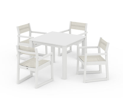 POLYWOOD® EDGE Sling Arm Chair 5-Piece Parsons Dining Set in White / Parchment Sling