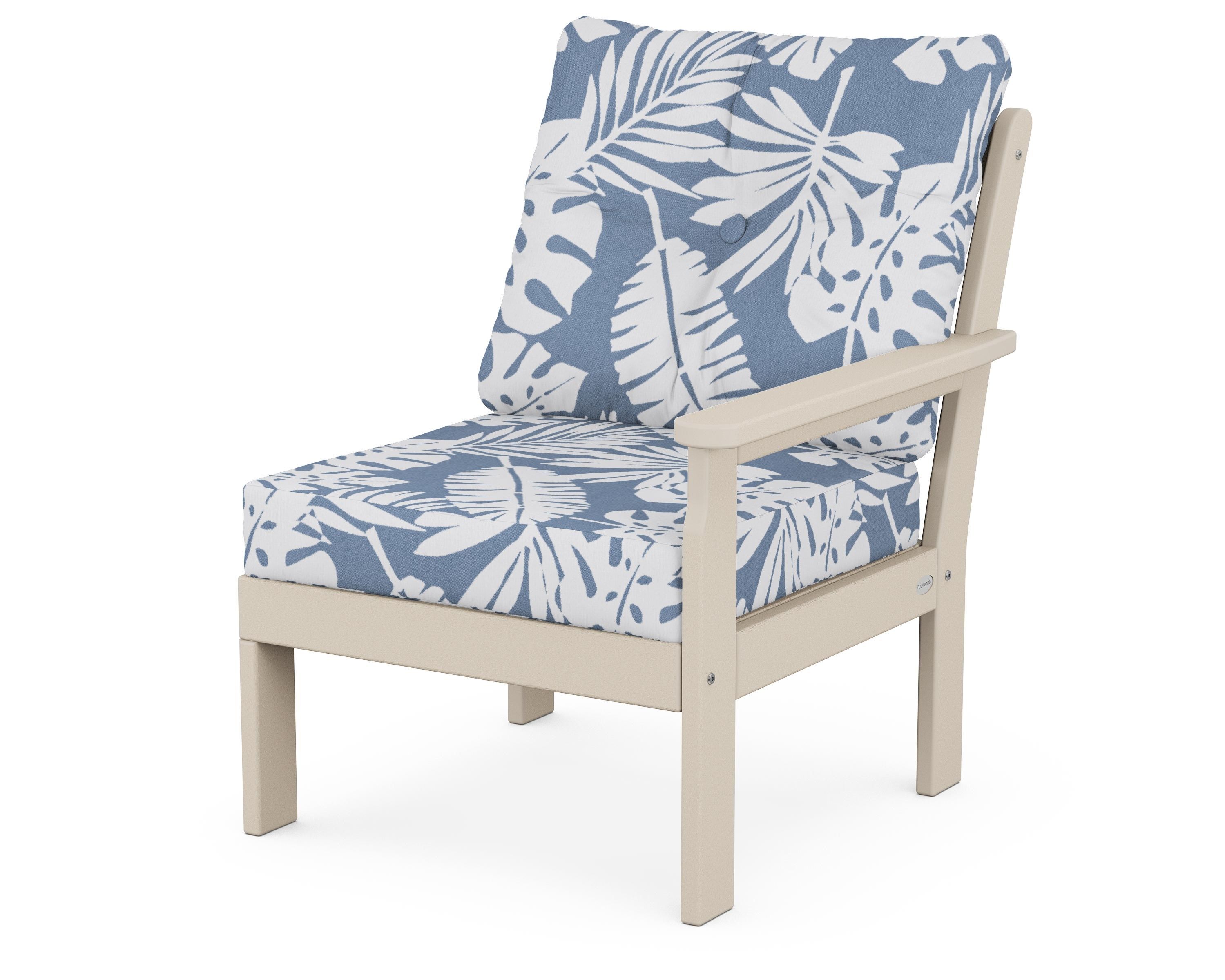 POLYWOOD® Vineyard Modular Right Arm Chair in Sand / Leaf Sky Blue