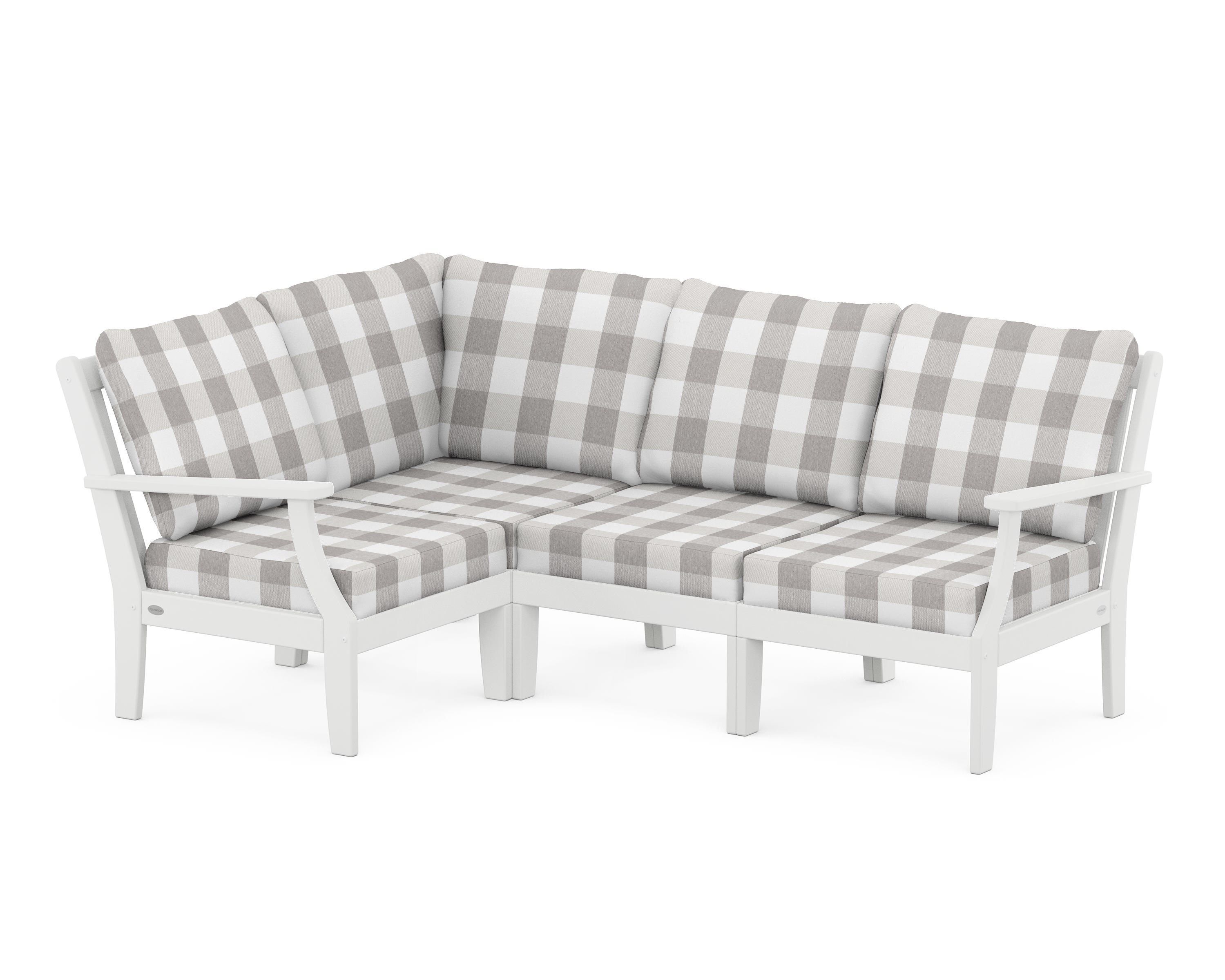 POLYWOOD® Braxton Modular 4-Piece Deep Seating Set in White / Buffalo Plaid Grey Mist