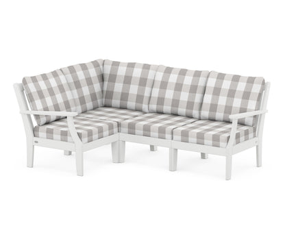POLYWOOD® Braxton Modular 4-Piece Deep Seating Set in White / Buffalo Plaid Grey Mist