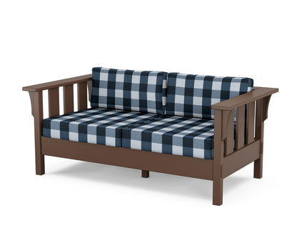 Martha Stewart by POLYWOOD® Acadia Deep Seating Loveseat in Mahogany / Buffalo Plaid Marine Indigo