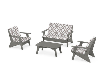 POLYWOOD® Riviera Modern Lounge 4-Piece Set in Slate Grey / Trellis Grey Mist