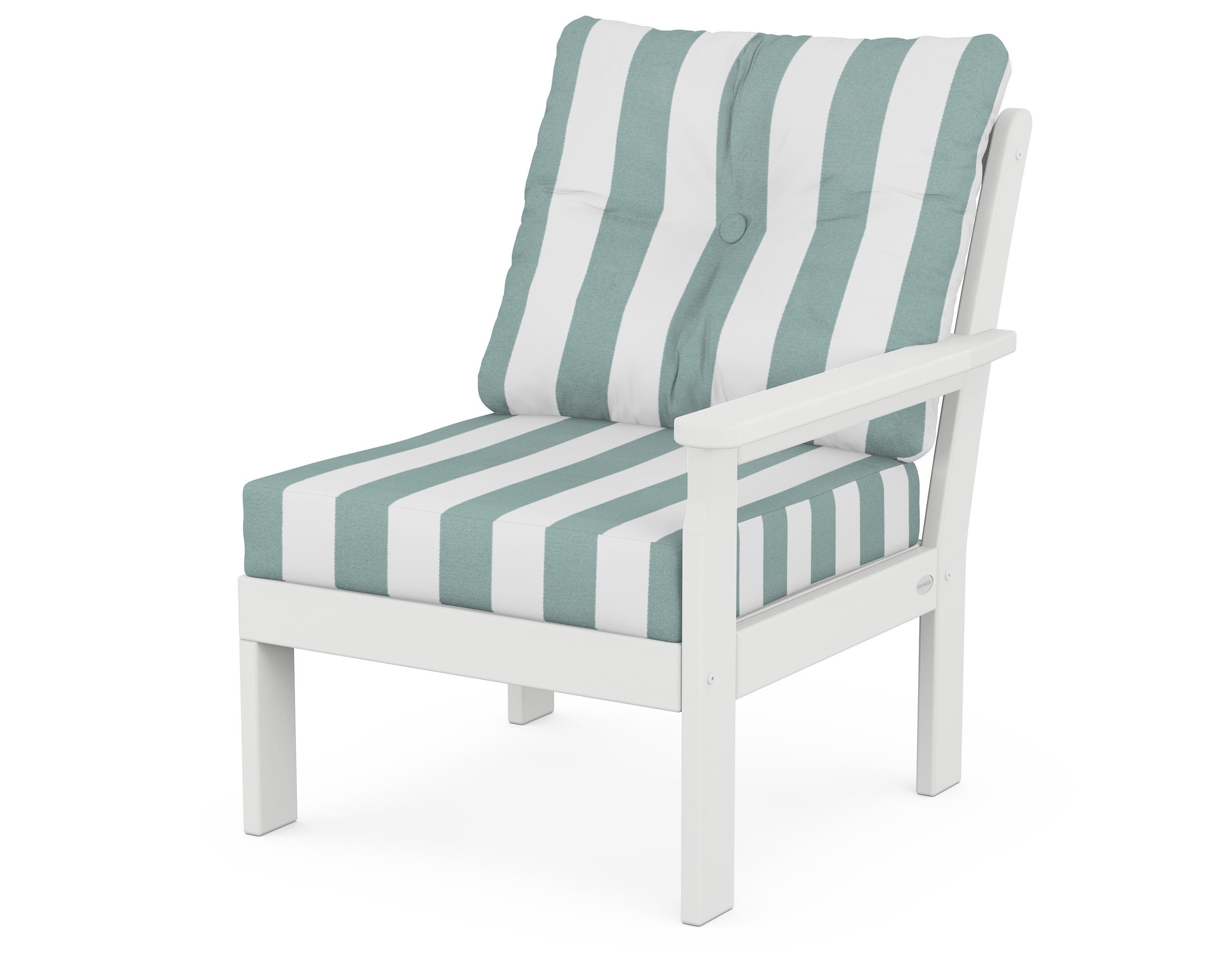 POLYWOOD® Vineyard Modular Right Arm Chair in White / Cabana Stripe Glacier Spa