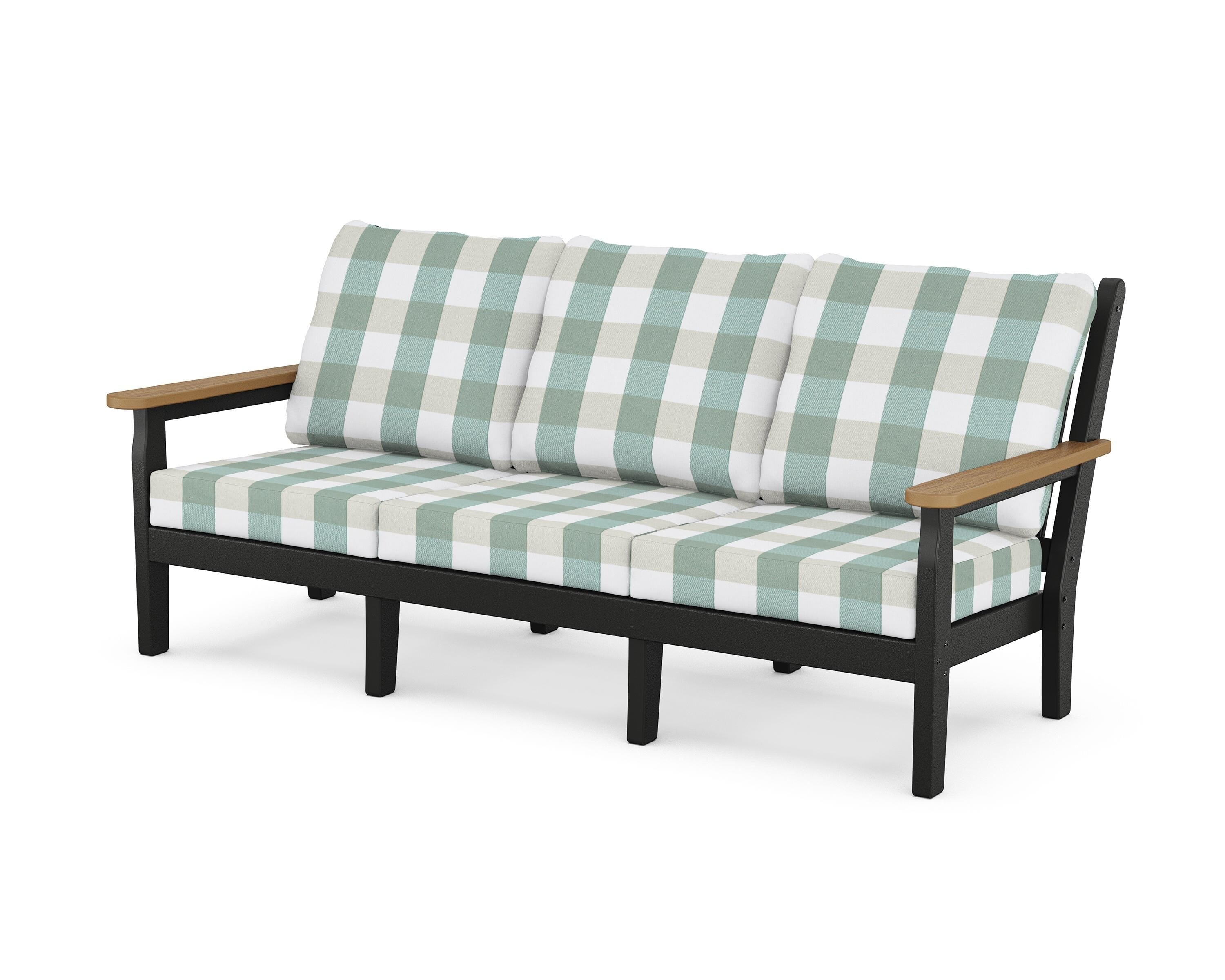 POLYWOOD® Chippendale Deep Seating Sofa in Black / Natural / Buffalo Plaid Glacier Spa