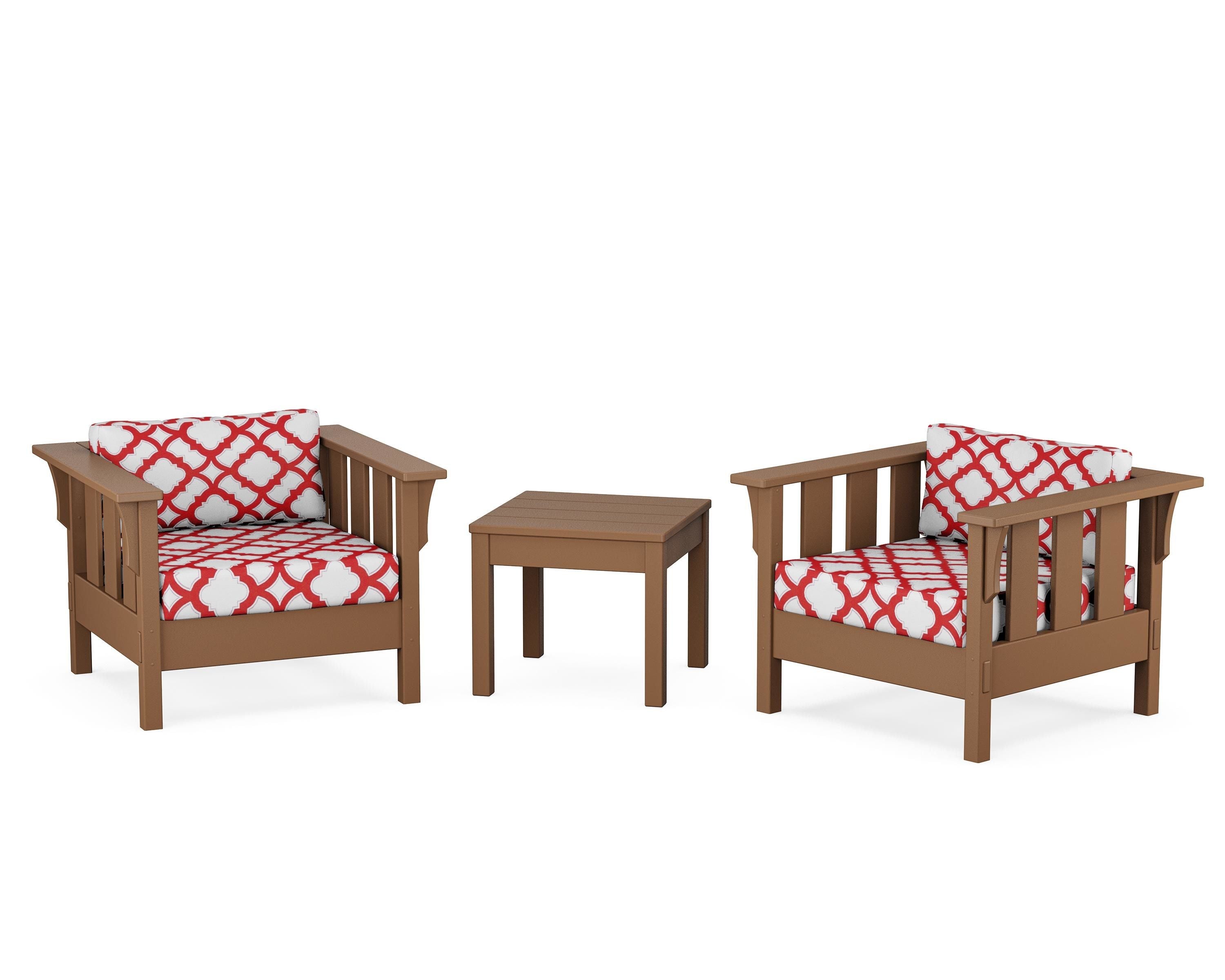Martha Stewart by POLYWOOD® Acadia 3-Piece Deep Seating Set in Teak / Trellis Crimson