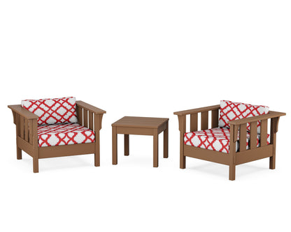 Martha Stewart by POLYWOOD® Acadia 3-Piece Deep Seating Set in Teak / Trellis Crimson