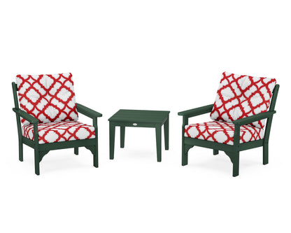 POLYWOOD® Vineyard 3-Piece Deep Seating Set in Green / Trellis Crimson