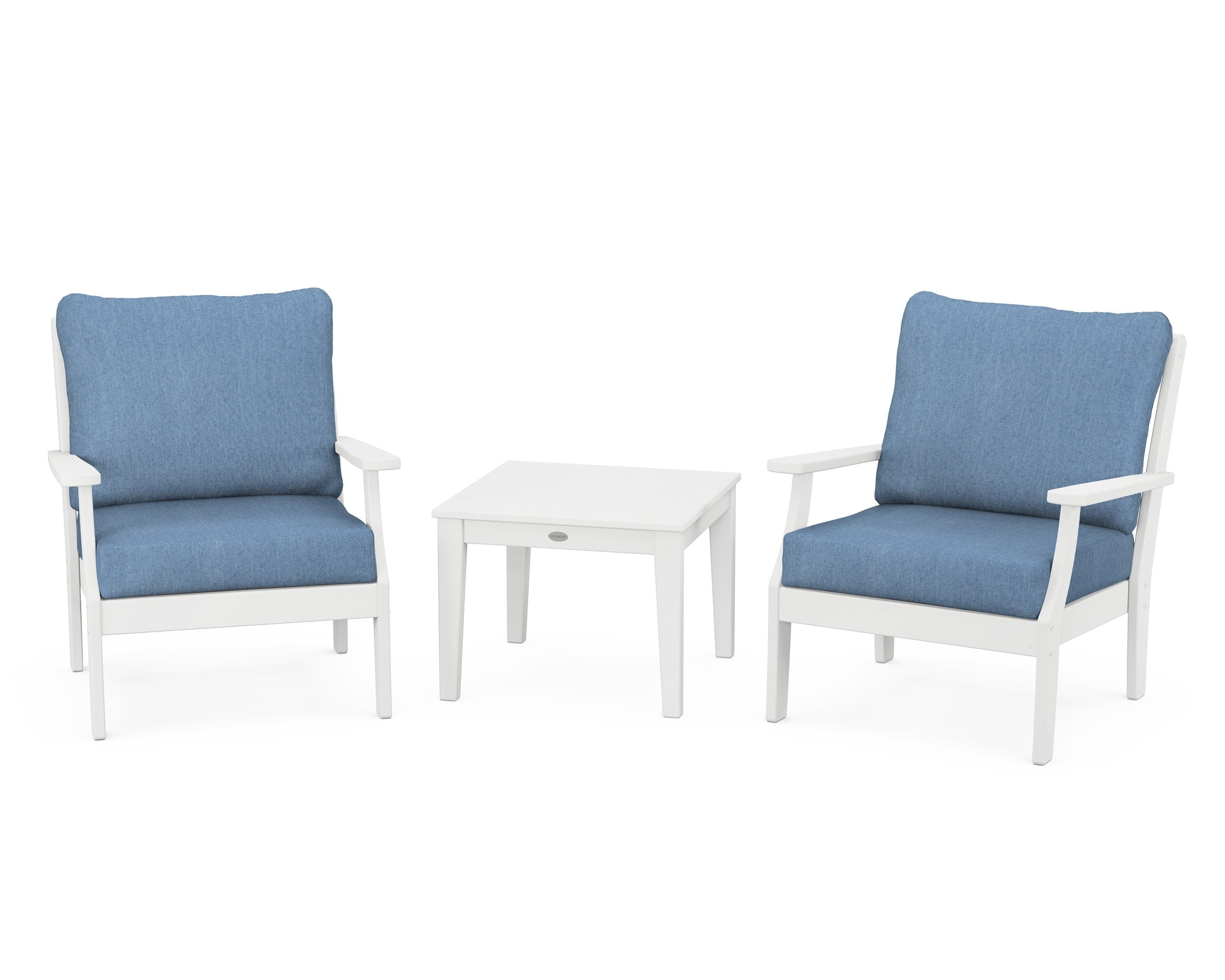 POLYWOOD® Braxton 3-Piece Deep Seating Set in White / Sky Blue