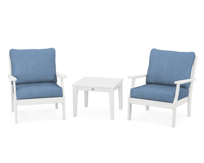 POLYWOOD® Braxton 3-Piece Deep Seating Set in White / Sky Blue