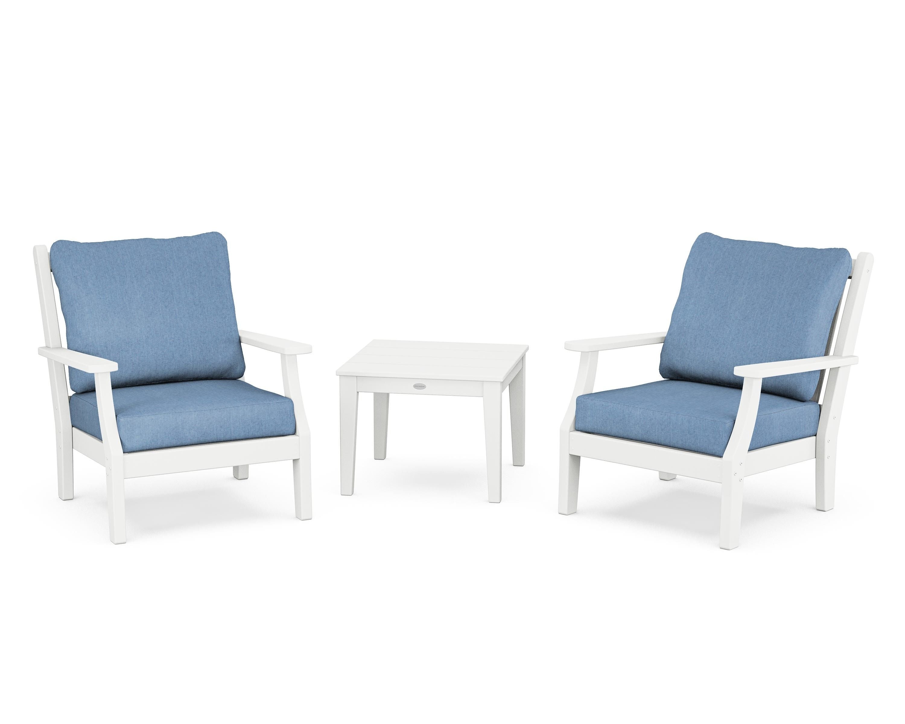 Country Living Wovendale 3-Piece Deep Seating Set in White / Sky Blue