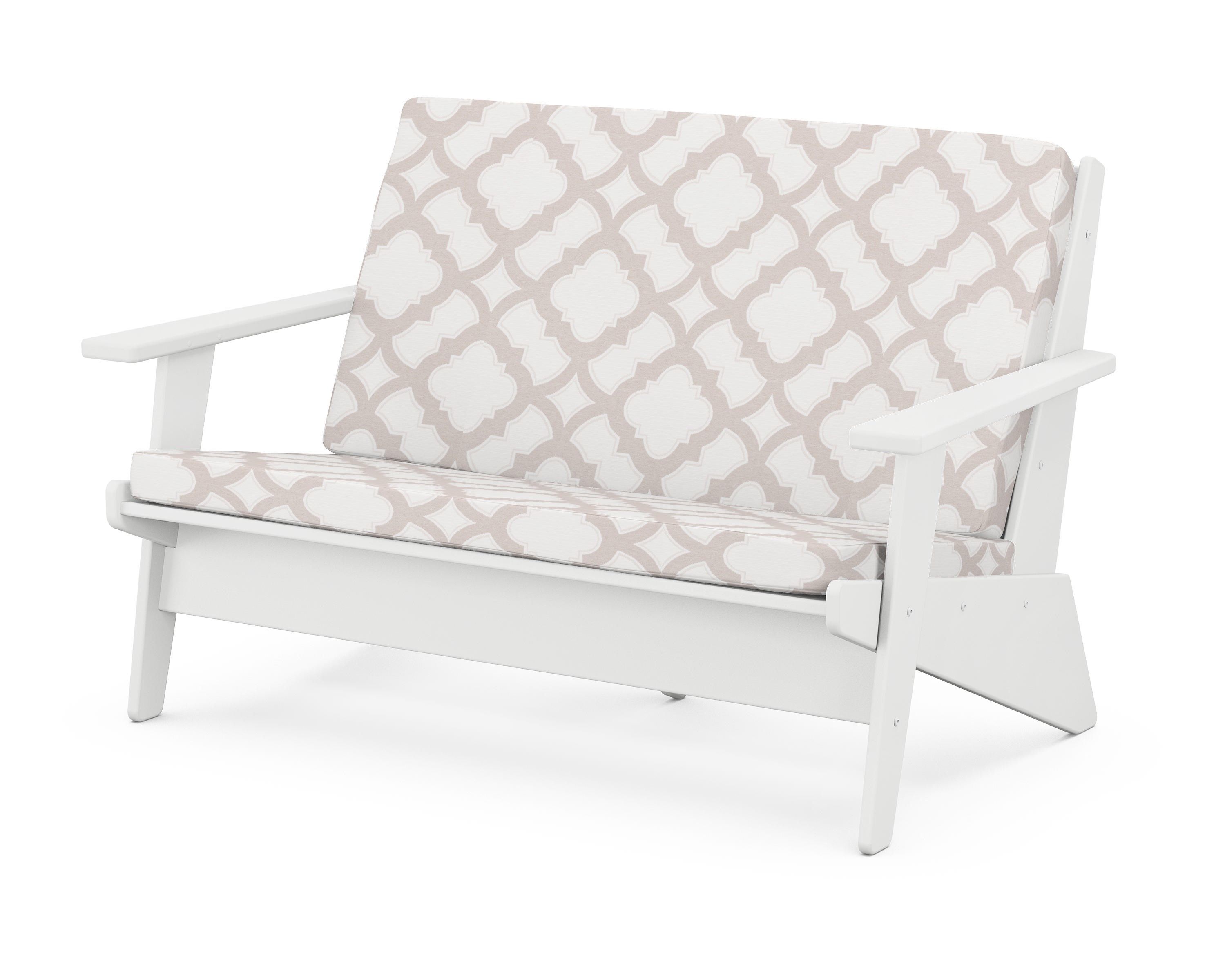 POLYWOOD® Riviera Modern Lounge Loveseat in White / Trellis Dune Burlap