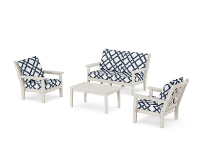 POLYWOOD® Chippendale 4-Piece Deep Seating Set with Loveseat in Sand / Trellis Marine Indigo