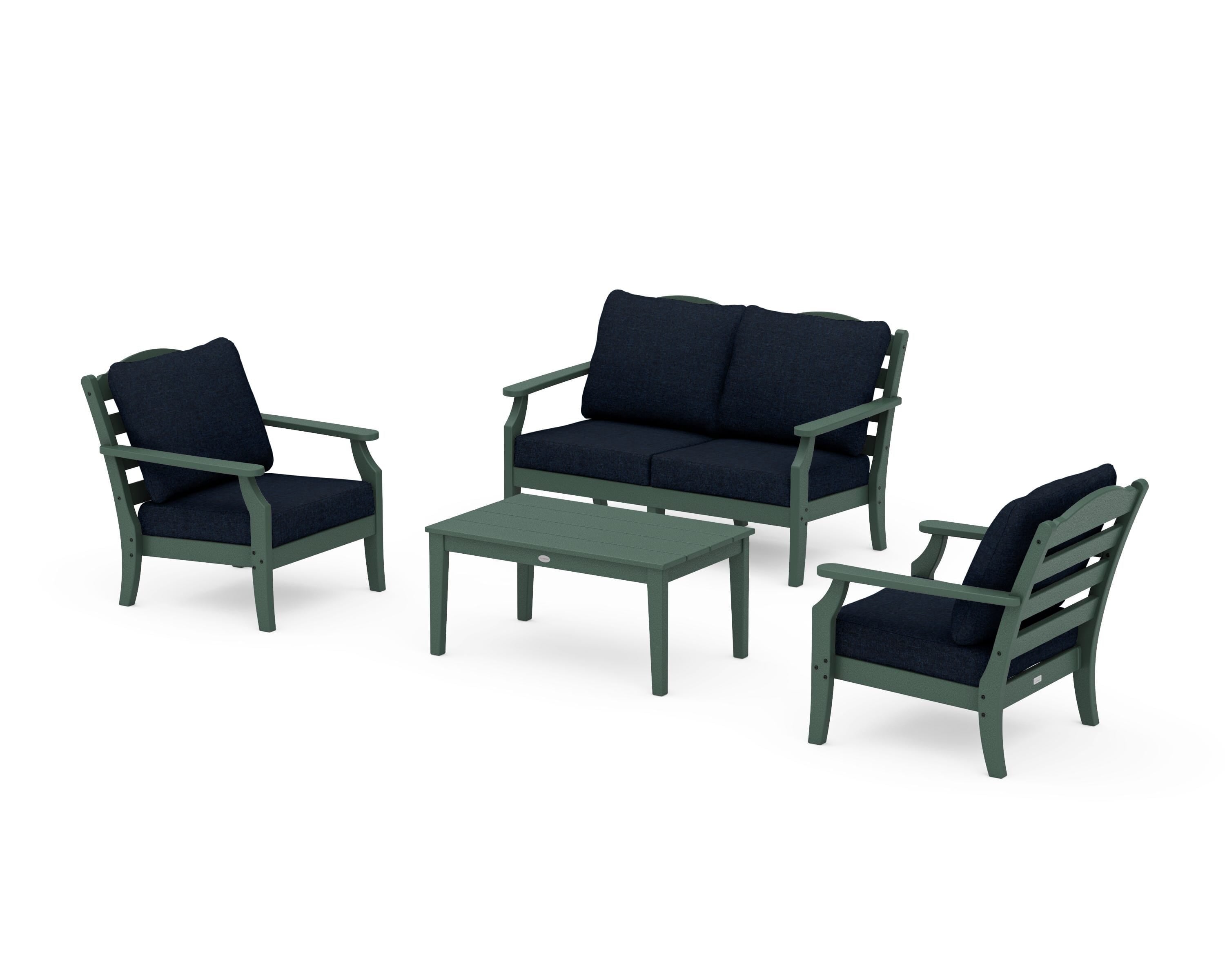 Draper James™ by  POLYWOOD® Savannah 4-Piece Deep Seating Set with Loveseat in Green / Marine Indigo
