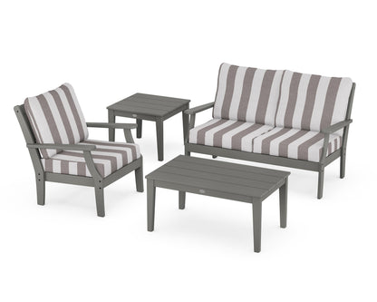 POLYWOOD® Braxton 4-Piece Deep Seating Set in Slate Grey / Cabana Stripe Grey Mist