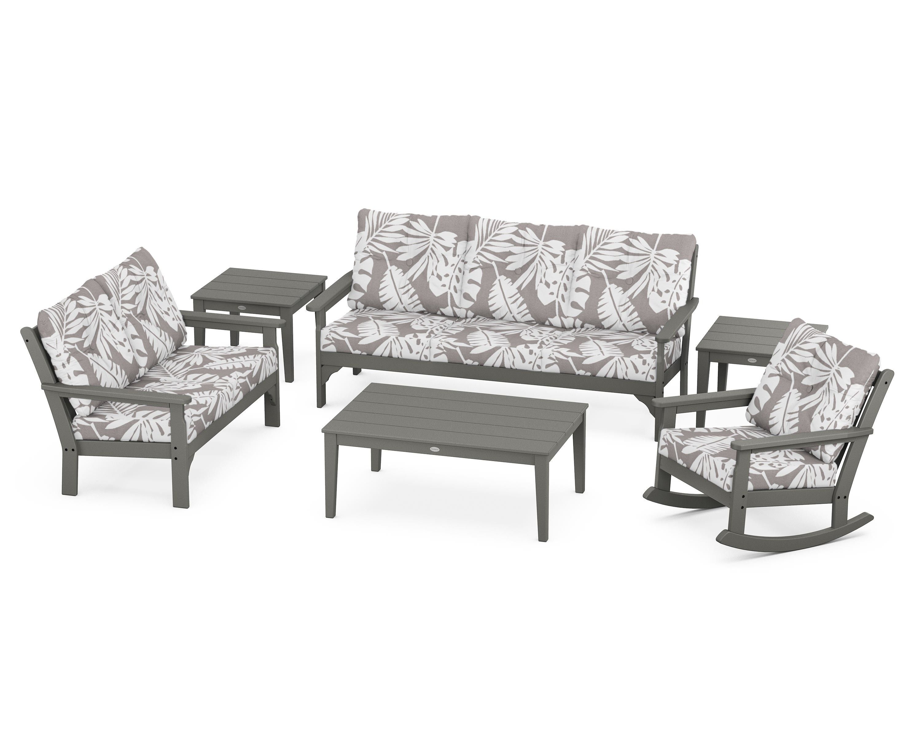 POLYWOOD® Vineyard 6-Piece Deep Seating Set in Slate Grey / Leaf Grey Mist