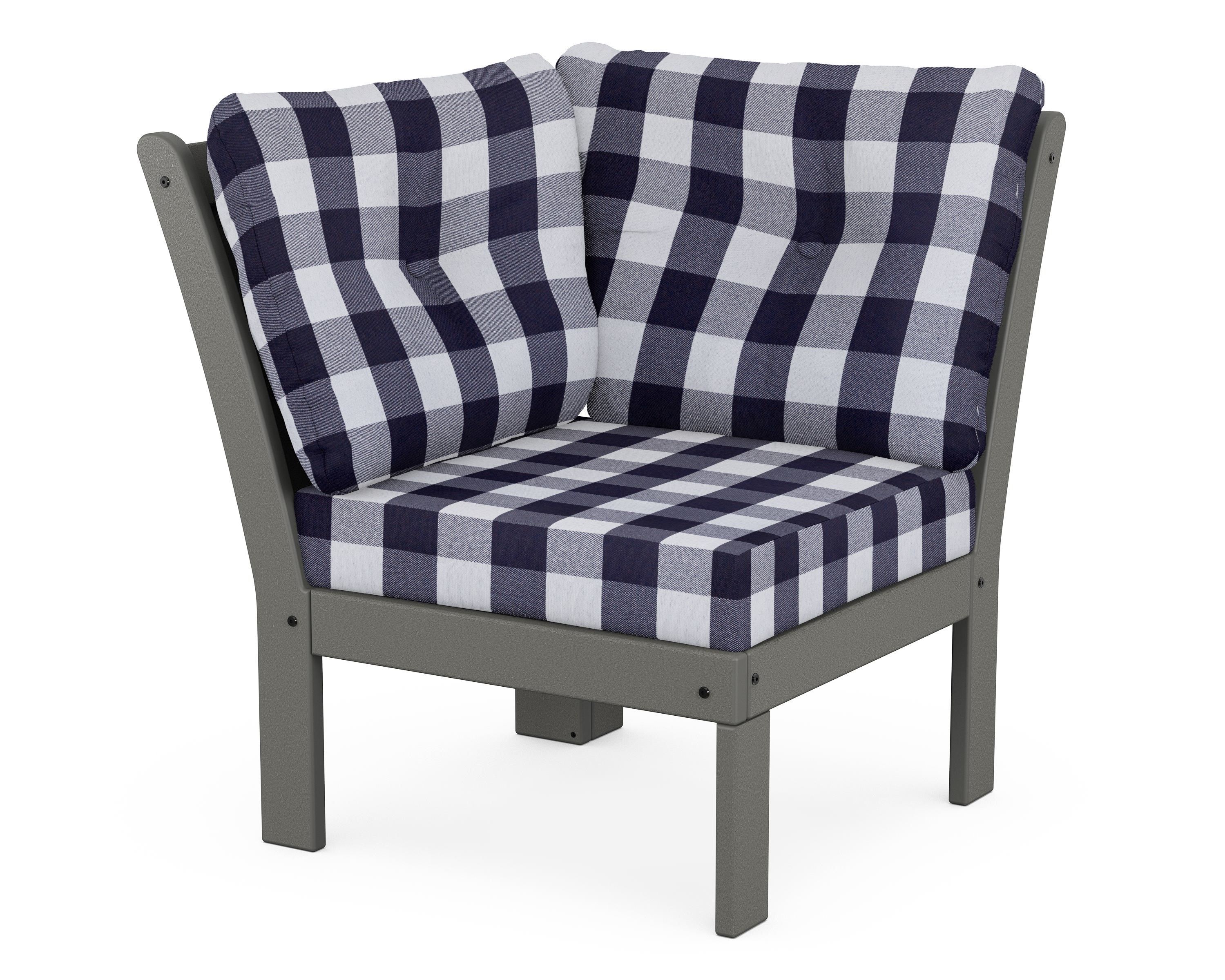 POLYWOOD® Vineyard Modular Corner Chair in Slate Grey / Buffalo Plaid Navy