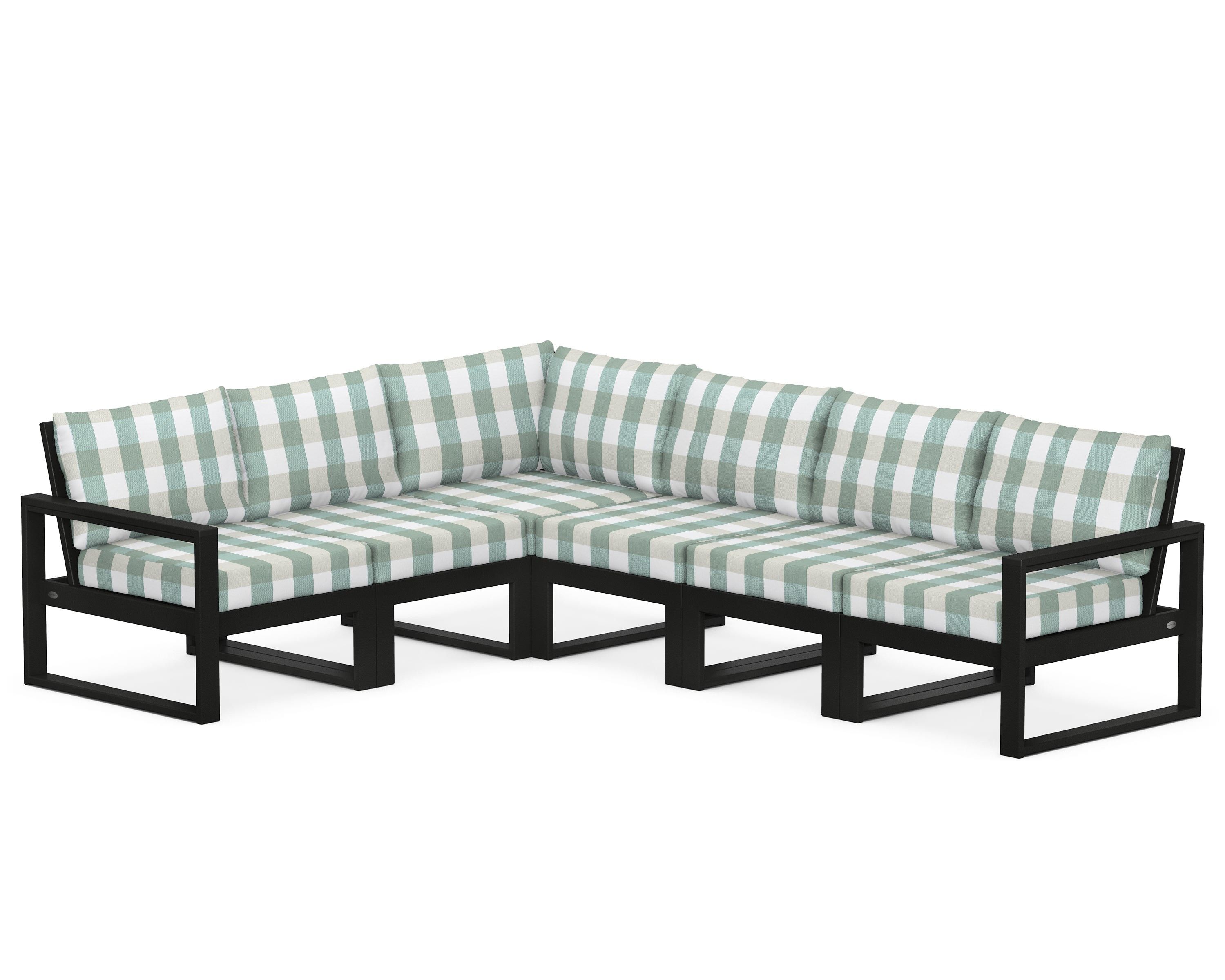 POLYWOOD® EDGE 6-Piece Modular Deep Seating Set in Black / Buffalo Plaid Glacier Spa