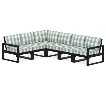 POLYWOOD® EDGE 6-Piece Modular Deep Seating Set in Black / Buffalo Plaid Glacier Spa