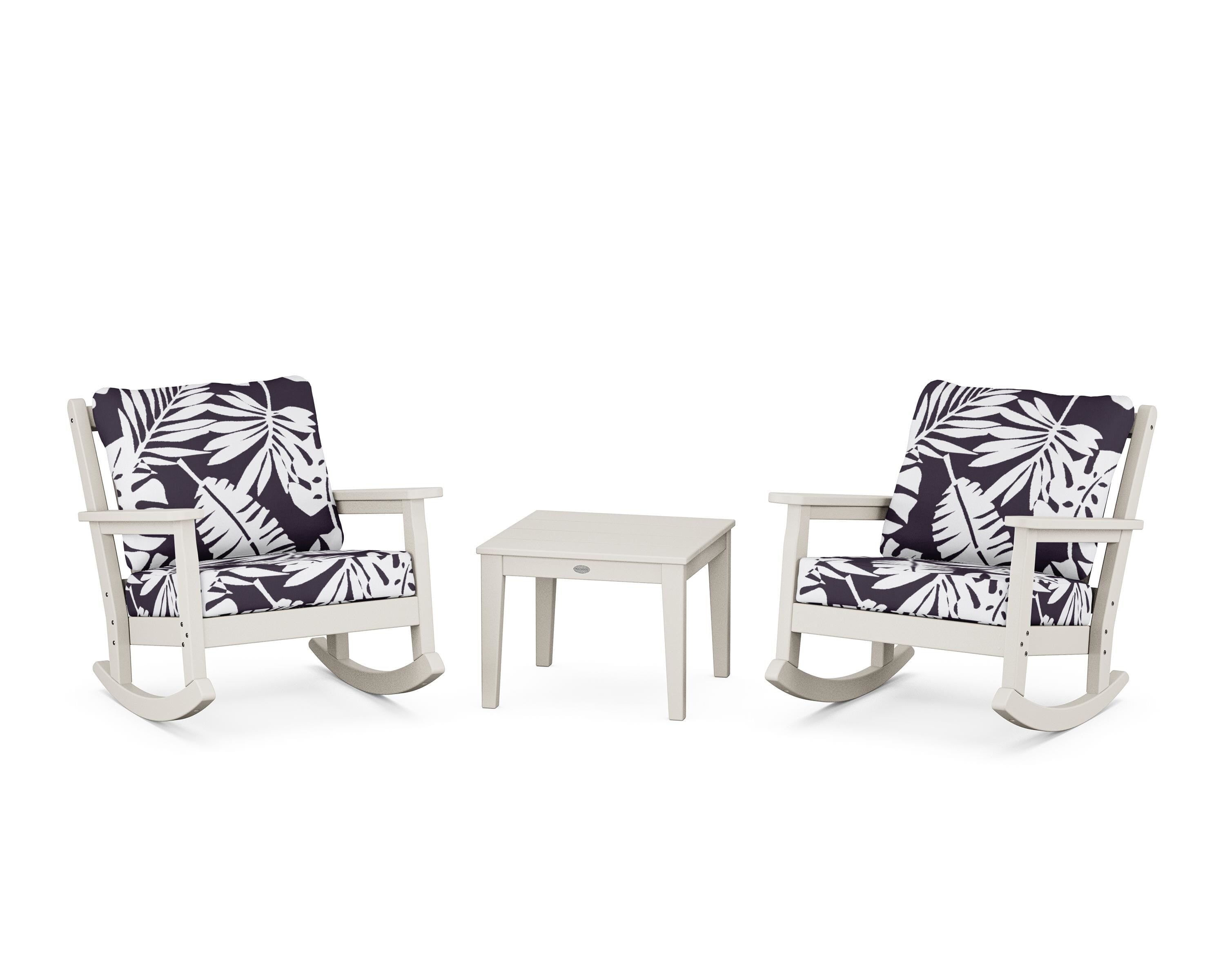 POLYWOOD® Chippendale 3-Piece Deep Seating Rocker Set in Sand / Leaf Navy